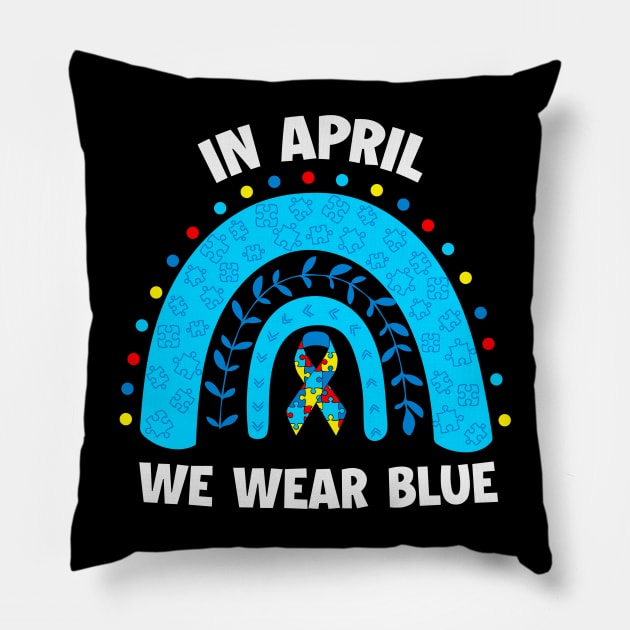 In April We wear blue - Blue Ribon Autism Awareness Pillow by busines_night