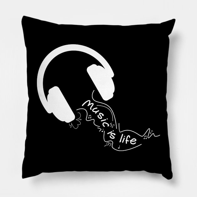 MUsic is life, white theme Pillow by Degiab