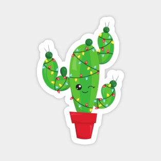 Christmas Cactus, Christmas Lights, Cute Cactus Magnet