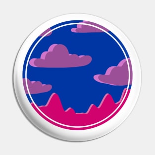 Panorama landscape purple clouds and mountains in a circle (bi flag colors) purple, blue, pink Pin