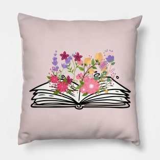Flowers Growing From Opened Book Pillow