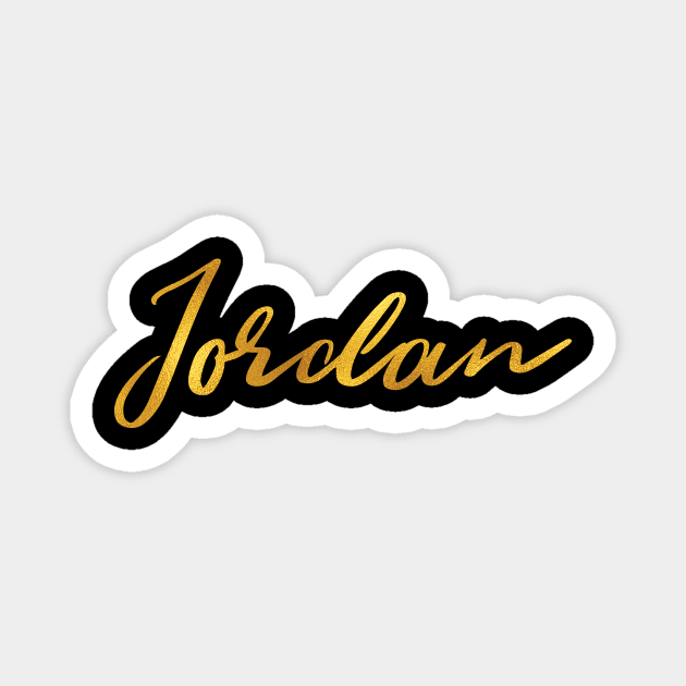 Jordan Name Hand Lettering in Faux Gold Letters Magnet by Pixel On Fire