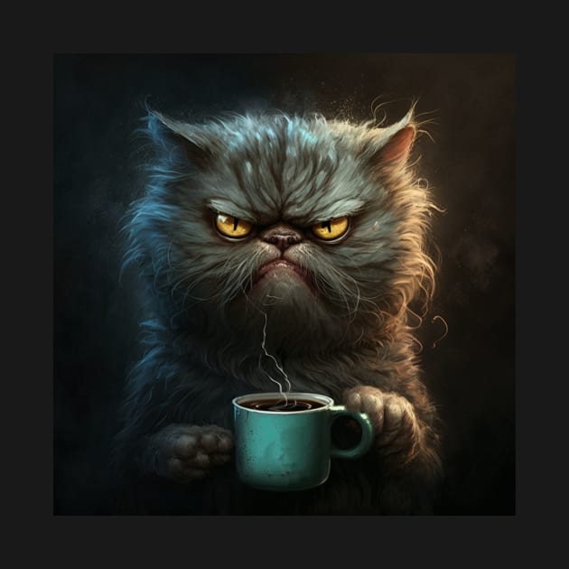 Funny Mean Looking Cat Drinking Coffee, Cat Lover by dukito