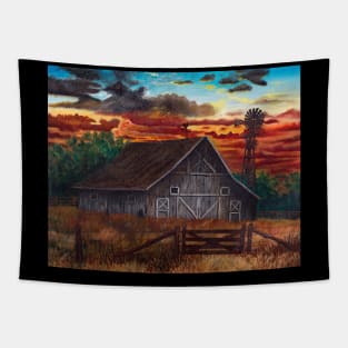 Old Barn at Sunset Tapestry