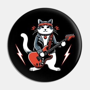 Cat Playing Electric Guitar Rock Music Funny Cat Pin