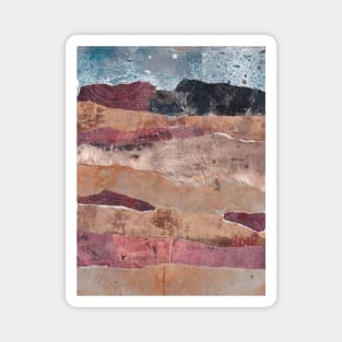 Abstract landscape with mountains and sky, red rock, mixed media collage Magnet