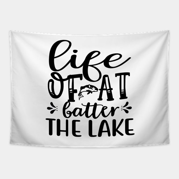 Wishing I Was Fishing - Less Talk More Fishing - Gift For Fishing Lovers, Fisherman - Black And White Simple Font Tapestry by Famgift