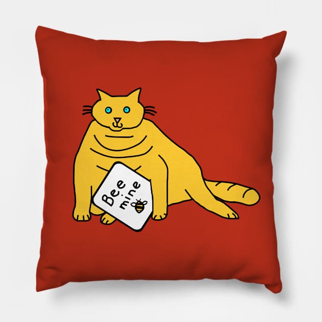 Yellow Cat says Bee Mine on Valentines Day Pillow by ellenhenryart