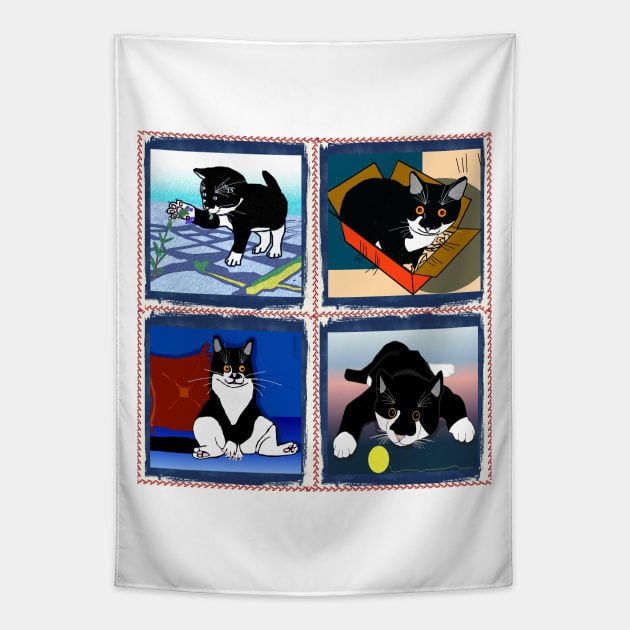 Cute Tuxedo Cat a patchwork kitty image  Copyright TeAnne Tapestry by TeAnne