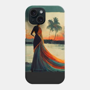 Elegant woman and sunset on Caribbean Phone Case