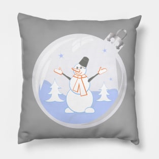 Happy snowman in glass Christmas bauble Pillow