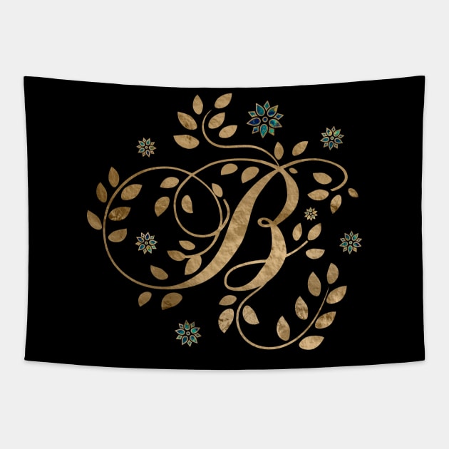 Luxury Golden Calligraphy Monogram with letter B Tapestry by Nartissima