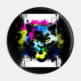 Black Cat Soccer Player - Soccer Futball Football - Graphiti Art Graphic Paint Pin