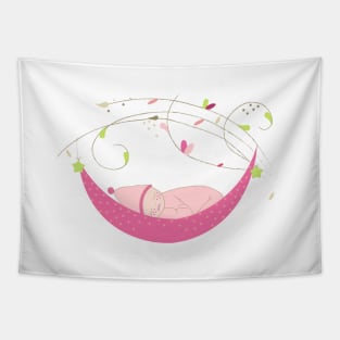 Newborn baby girl cradle Tapestry