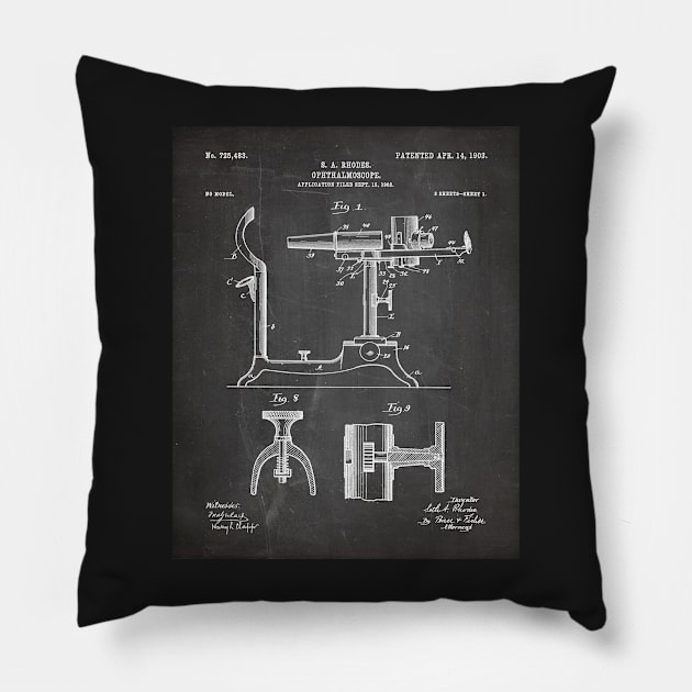 Ophthalmoscope Patent - Optometrist Eye Doctor Office Art - Black Chalkboard Pillow by patentpress