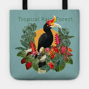 Tropical Rain forest and hornbill bird art. Tote