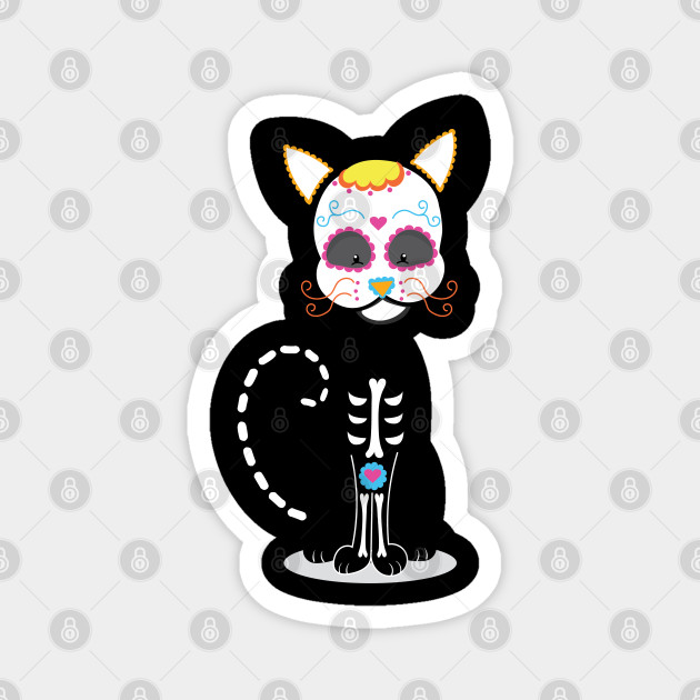 Black Cat Sugar Skull Costume Mexico Black Cat Sugar Magnet