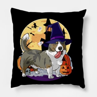 Cardigan Welsh Corgi Halloween Pumpkin Witch Pillow