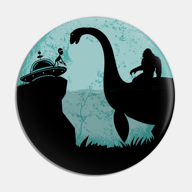 Bigfoot Riding Loch Ness Monster Pin by Tesszero