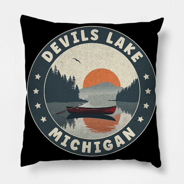 Devils Lake Michigan Sunset Pillow by turtlestart