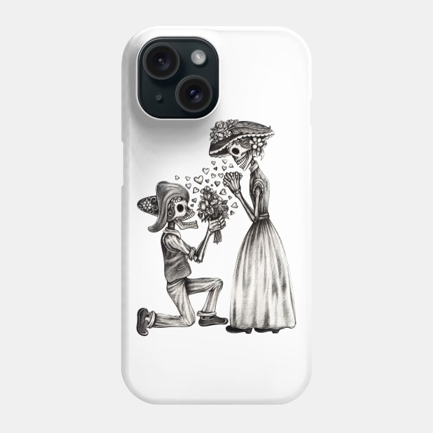 Couple in love skull day of the dead. Phone Case by Jiewsurreal