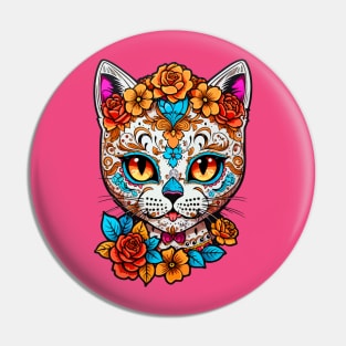 Sugar Skull Cat  Halloween Pin