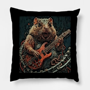 watercolor groundhog playing guitar Pillow