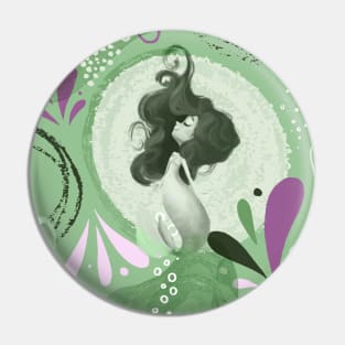 Whimsical Mermaids Green Abstract Pattern Pin