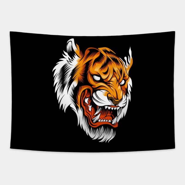 Angry Tiger Head Tapestry by Marciano Graphic