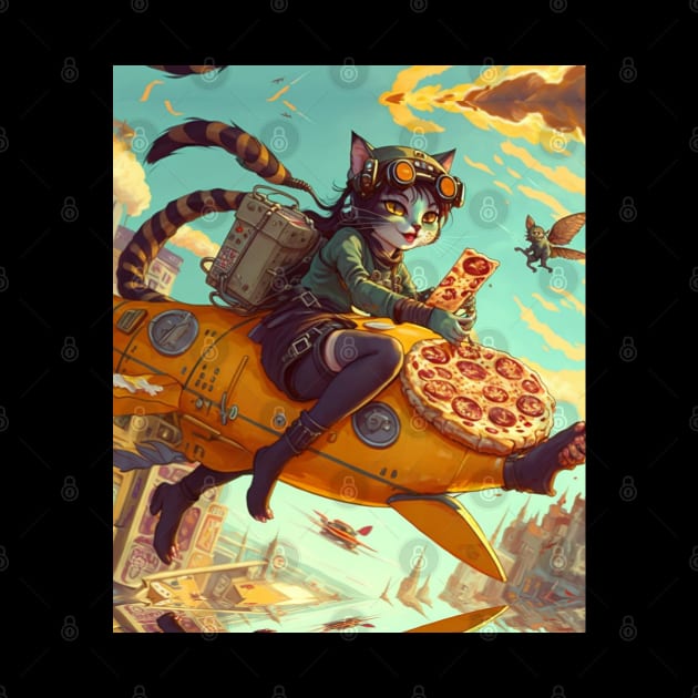 Funny Cat Flying and Eating Pizza - Humor Present Gift ideas For Cat Lover by Pezzolano