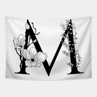 Letter M Monogram - Floral Initial Tapestry