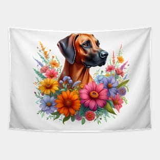 An Rhodesian Ridgeback decorated with beautiful colorful flowers. Tapestry