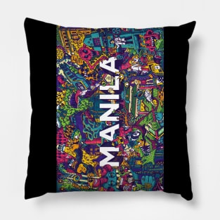 Manila Invade (vertical) by Lei Melendres Pillow