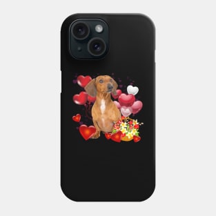 Cute Dachshund Dog With Heart And Flower Valentine Phone Case