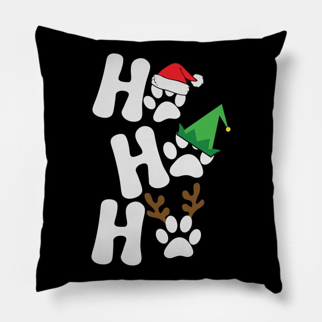 Ho Ho Ho Dog Paw Print Christmas Gift for Dog Lovers Pillow by BadDesignCo