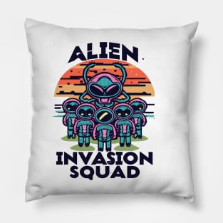 Retro Invasion: Alien Invasion Squad Tee Pillow