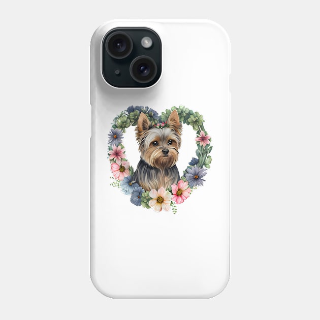 Yorkshire Terrier in Valentine Wreath Phone Case by Soft Rain