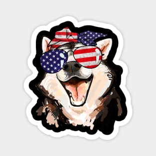 Siberian Husky American Flag Sunglasses July 4th Magnet