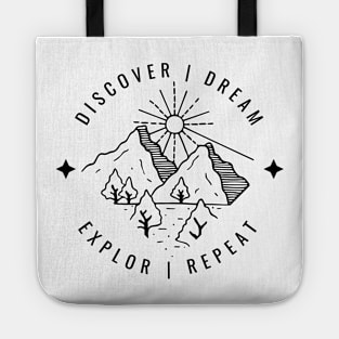 Discover, dream, explore, repeat T-shirt print | Travel and Adventures Tote