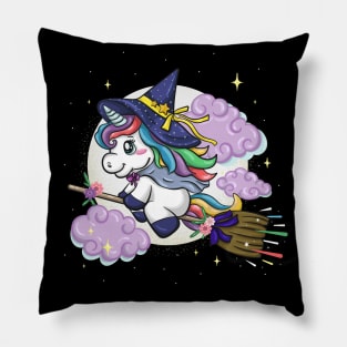 Cute Magical Witch Unicorn Halloween Pillow