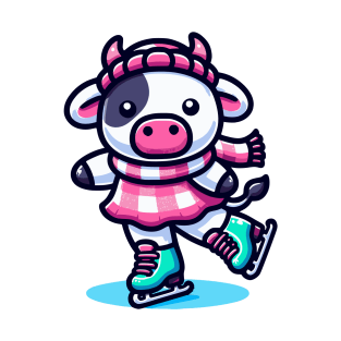 Ice Skating Cow Kawaii Style T-Shirt