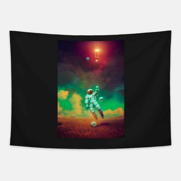 Astronaut play soccer football In space Tapestry by MoEsam95