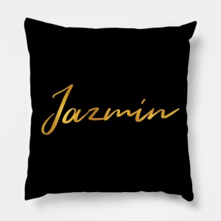 Jazmin Name Hand Lettering in Faux Gold Letters Pillow