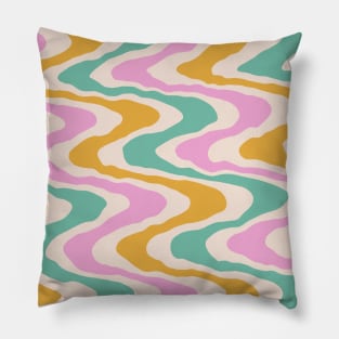 Abstract Contemporary  Retro 70s Colorful Wavy Shapes Pillow