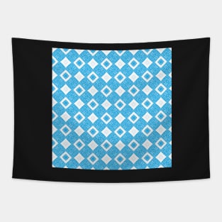 Abstract blue waves and rectangles on white Tapestry