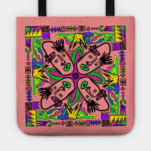 psychedelic colors face etnic cave Tote