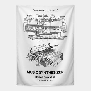 Music Synthesizer Patent Black Tapestry