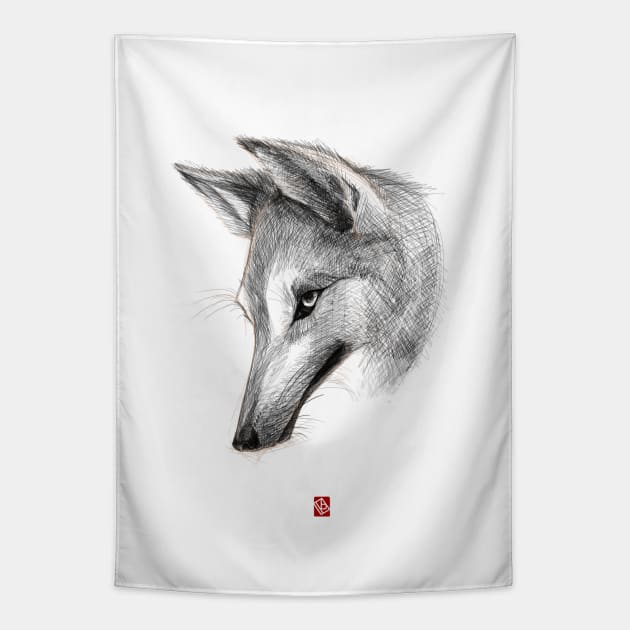 Sketchy Wolf Head Tapestry by Khasis