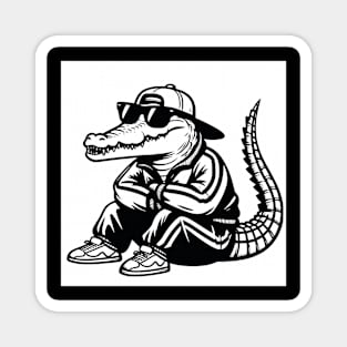 King of the Jungle - Street art Crocodile / white-black style. Magnet