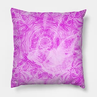 Butterfly and mandala in hot pink Pillow